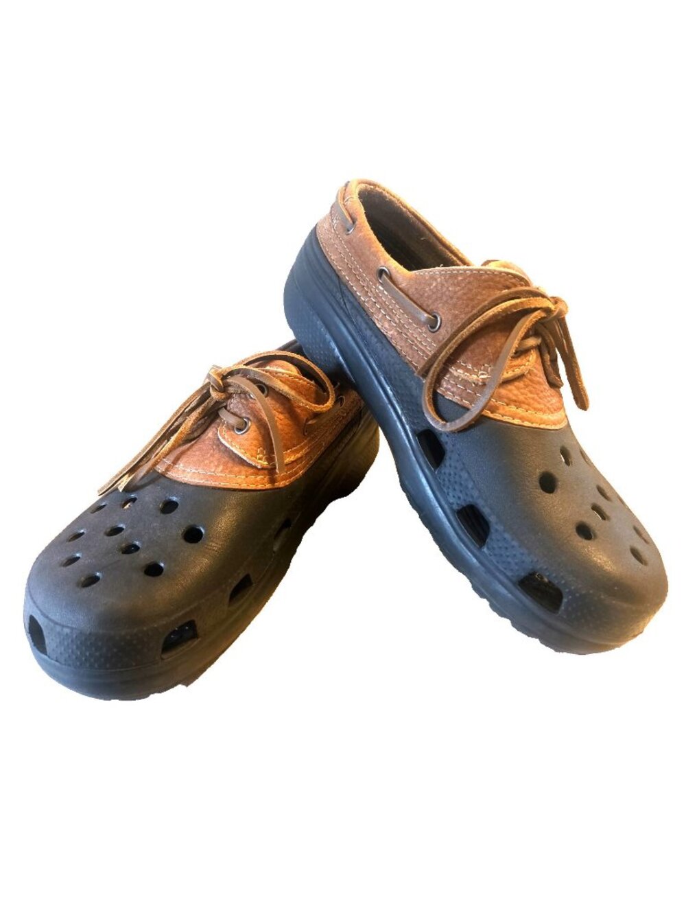 Crocs Islander Pitcrew Boat Shoes Clogs Tan and Black Men's Size 10 Women’s 12